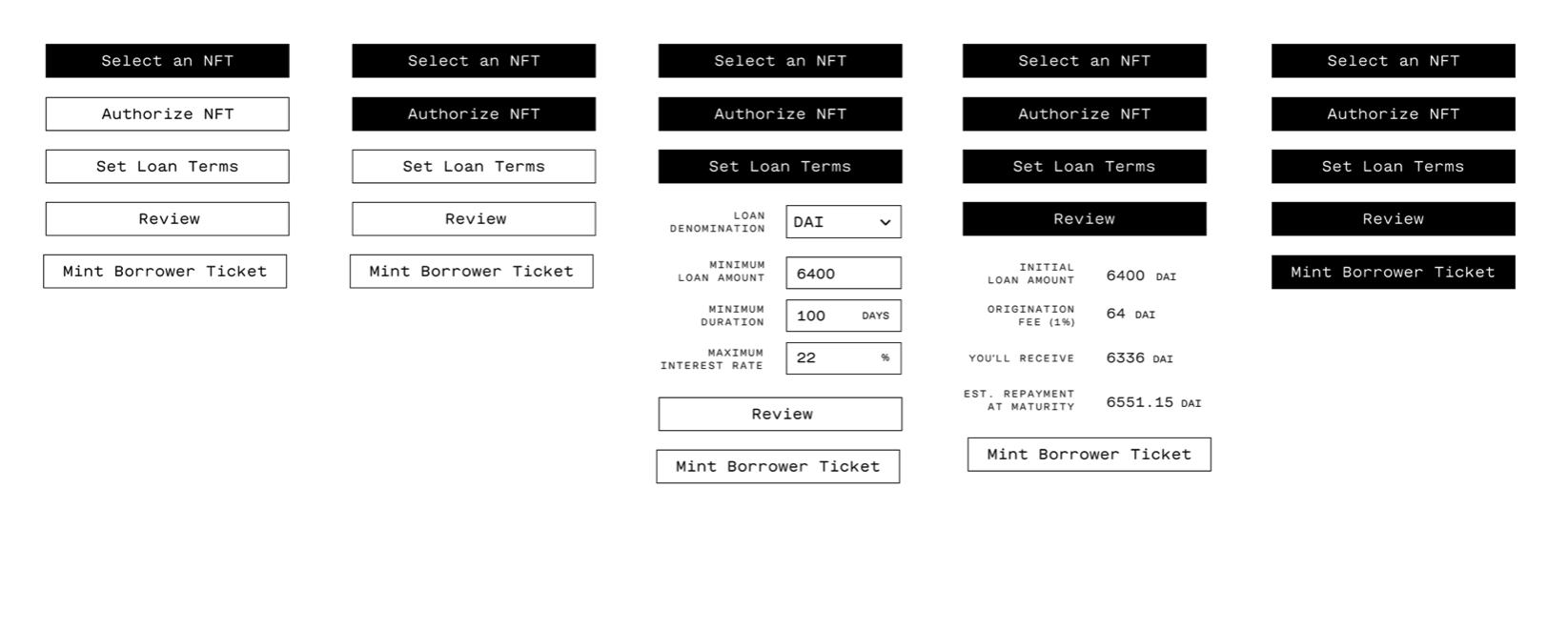 Transaction button states